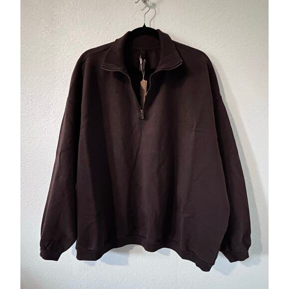 Skims Boyfriend Oversized 1/2 zip fleece pullover.Size 2XL Color Espresso - Picture 4 of 6